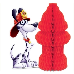 Club Pack of 12 Red Tissue Fire Hydrant and Dalmatian with Firefighter Hat Centerpiece 8.25 - All