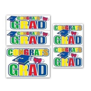 Club pack of 60 Primary Colored Congrats Grad Auto Cling Party Decorations - All