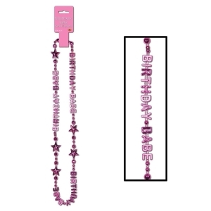 Pack of 12 Metallic Hot Pink Birthday Babe and Star Beaded Necklaces 36 - All