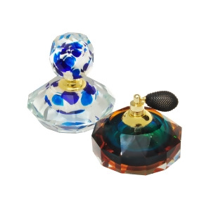Set of 2 Sky Blue and Forest Green Columbia Hand Blown Glass Perfume Bottle with Decorative Stoppers 4.75 - All