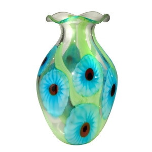 16 Tropical Green and Blue Cape Caribe Decorative Hand Blown Glass Vase - All