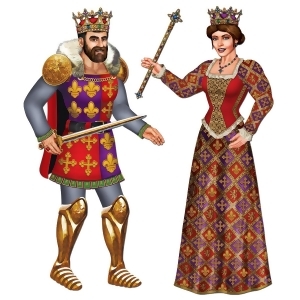 Club Pack of 12 Multi-Colored Jointed Medieval Royal King and Queen Cutout Decorations 3' - All