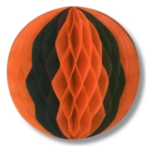 Club Pack of 12 Orange and Black Honeycomb Hanging Tissue Ball Party Decorations 12 - All