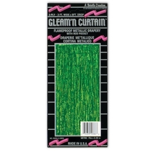 Pack of 6 Festive Metallic Green Hanging Gleam'n Curtain Party Decorations 8' - All
