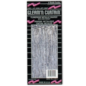 Pack of 6 Festive Metallic Silver Hanging Gleam'n Curtain Party Decorations 8' - All