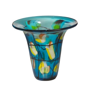 9.5 Deep Marine Blue and Abstract Floral Imagination Decorative Hand Blown Glass Vase - All