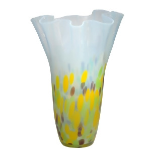 13.75 White and Yellow Ivy Flow Decorative Hand Blown Glass Vase - All