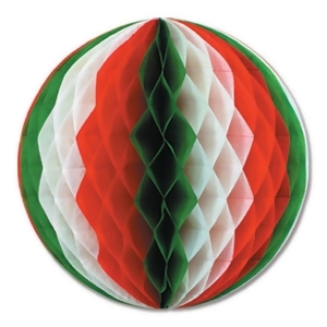Club Pack of 12 Red White and Green Honeycomb Hanging Tissue Ball Party Decorations 12 - All