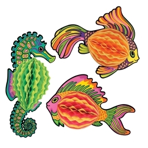Club Pack of 12 Bright Multi-Colored Hanging Honeycomb Tissue Tropical Under the Sea Fish Decorations 18 - All