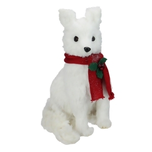12.5 Country Cabin Glittered Standing White Fox with Red Scarf Christmas Table Top Decoration - All