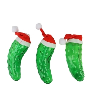 Set of 8 Musical Led Pickles w/ Santa Hats Battery Operated Christmas Lights Cool White - All