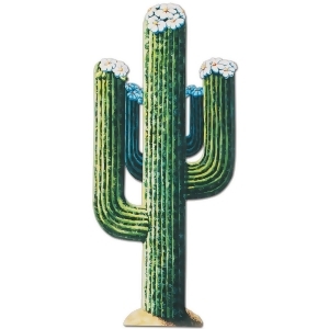 Club Pack of 12 Dark Green Wild West Flowering Cactus Jointed Cutout Party Decorations 51 - All