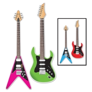 Club Pack of 24 80's Themed Multi-Colored Neon Guitar Cutout Party Decorations 3' - All