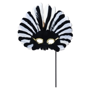 Club Pack of 12 Festive Black and White Feathered Mardi Gras Masquerade Masks - All