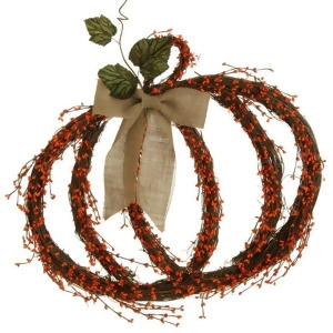 25 Vine and Orange Berry with Leaves and Burlap Bow Pumpkin Autumn Wreath - All