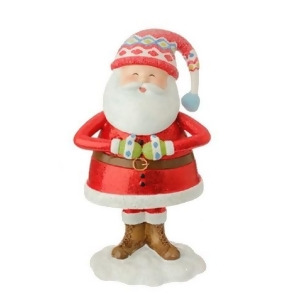 7.5 Merry Bright Jolly Santa Holding Tummy Glitter Drenched Christmas Figure Decoration - All