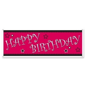 Pack of 12 Pink and Black Star Happy Birthday Banner Decorations 60 x 21 - All