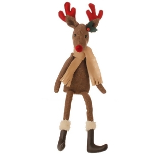 20.5 Country Cabin Decorative Brown Reindeer with Red Antlers and Nose Stuffed Animal Figure - All