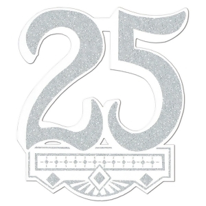 Club Pack of 12 Silver Glittered 25th Anniversary Crest Party Decorations14 - All