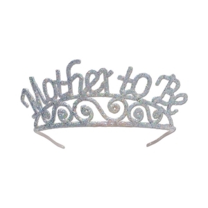 Pack of 6 Silver Glitter Encrusted Metal Mother To Be Princess Tiara Costume Accessories - All