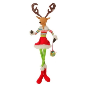 36 Merry Bright Plush Sitting Reindeer Christmas Decoration with Adjustable Arms and Antlers - All