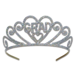 Pack of 6 Silver Glitter Encrusted Metal Princess Tiara Costume Accessories - All