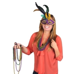 Club Pack of 12 Festive Purple Gold and Green Feathered Mardi Gras Masquerade Masks - All