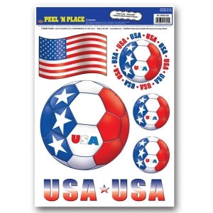 Club Pack of 72 Red White and Blue Peel 'N Place Soccer Balls and Flag Decals 17 - All