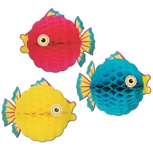 Club Pack of 12 Bright Multi-Colored Honeycomb Tissue Tropical Bubble Fish Hanging Decorations 12 - All