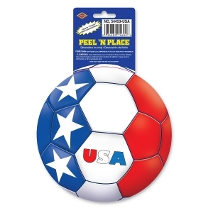 Club Pack of 12 Red White and Blue Peel 'N Place Soccer Balls and Flag Decals 17 - All