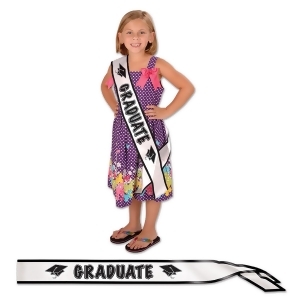 Pack of 6 White and Black Satin Sash Graduation Party Accessories 27 - All