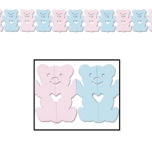 Club Pack of 12 Light Pink and Light Blue Teddy Bear Garland Decoration 5.25 x 12' - All