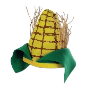 Club Pack of 12 Festive Yellow Green and Brown Plush Corn Cob Party Hats - All
