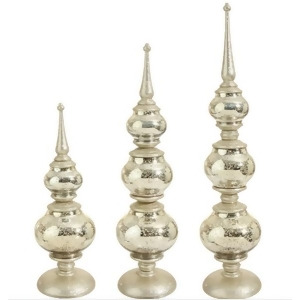 Set of 3 Silent Luxury Pre-Lit Champagne Gold Christmas Table Top Finials w/ Glitter Base - All