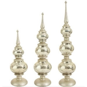 Set of 3 Silent Luxury Pre-Lit Champagne Gold Christmas Table Top Finials w/ Glitter Base - All