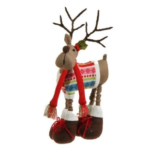 12 Merry Bright Faux Suede Plush Reindeer Wearing a Knit Sweater Christmas Figure Decoration - All