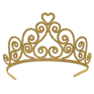 Pack of 6 Elegant Gold Glitter Encrusted Metal Heart Princess Tiara Costume - All