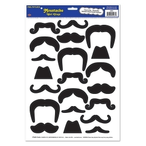 Club Pack of 252 Jet Black Mixed Set of Mustaches Peel 'N Place Decorations 17 - All