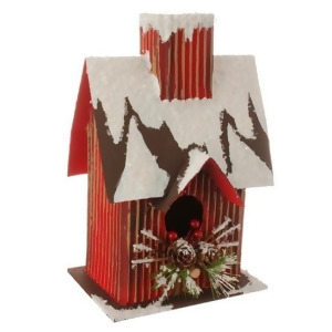 9.5 Country Cabin Frosted Red and Brown Birdhouse Table Top Christmas Decoration - All