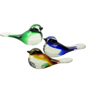 Set of 3 Blue Green and Amber Bird Decorative Hand Blown Glass Figurines 5.5 - All