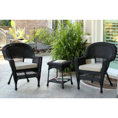 3 Piece Black Resin Wicker Patio Chairs And End Table Furniture