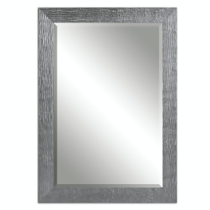 Exotic Beveled Rectangular Mirror with Textured Animal Skin Silver Finish Frame - All