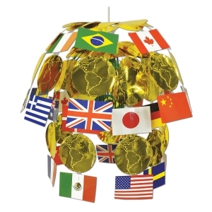 Club Pack of 12 International Flag and Metallic Gold Map Cascade Table Centerpiece 24 - All