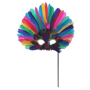 Club Pack of 12 Festive Multi-Colored Feathered Mardi Gras Masquerade Masks - All