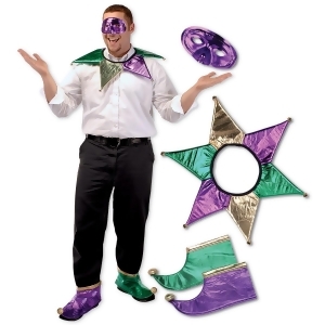 Pack of 6 Festive Gold Green and Purple Mardi Gras Jester Costume Accessory Sets One Size - All