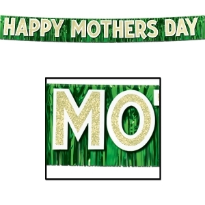 Pack of 6 Metallic Green Fringe and Glittered Gold Happy Mother's Day Party Banners 114 - All