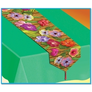 Club Pack of 12 Decorative Bamboo and Floral Printed Luau Table Runner 6' - All