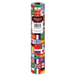 100' Multi-Colored International Flag Disposable Plastic Banquet Party Table Roll - All