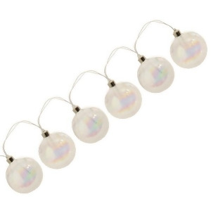 Set of 6 Battery Operated Led Clear Iridescent Frosted Ball Christmas Lights Silver Wire - All