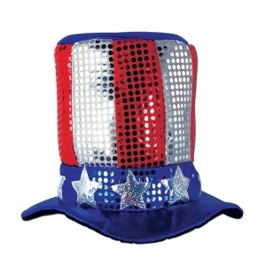 Club Pack of 12 Patriotic Red Silver and Blue Glitz 'n Gleam Uncle Sam Costume Party Top Hats - All